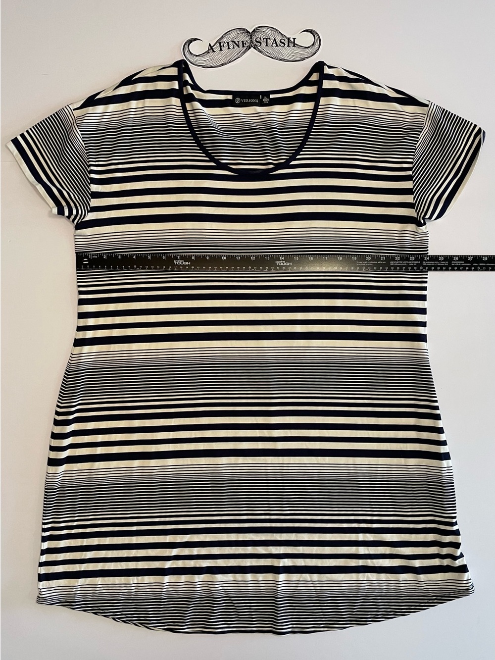 Versona Women's XL Shirt Dress Striped Short Sleeve Stretch Navy White